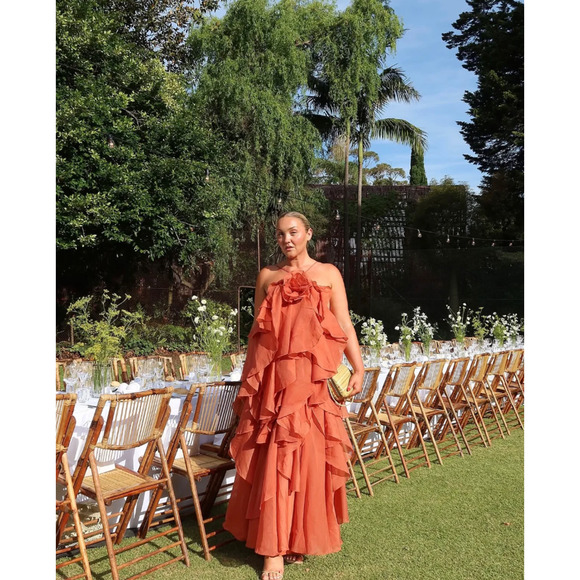 AJE Pandorea Layered Maxi Dress Floral Ruffle Coral Clay US 6 NWT - Picture 3 of 16